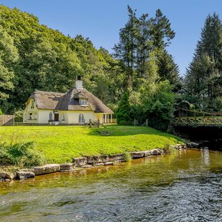 river side house with garden and trees