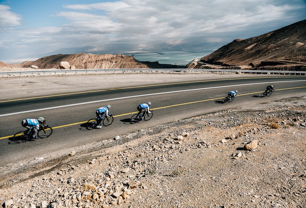A sweeping descent in the desert for Israel Cycling Academy at camp