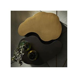 Yin Yang organic shaped coffee tables in brass and black