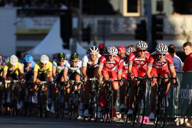 The Drapac team took to the front but Meyer held them all at bay.