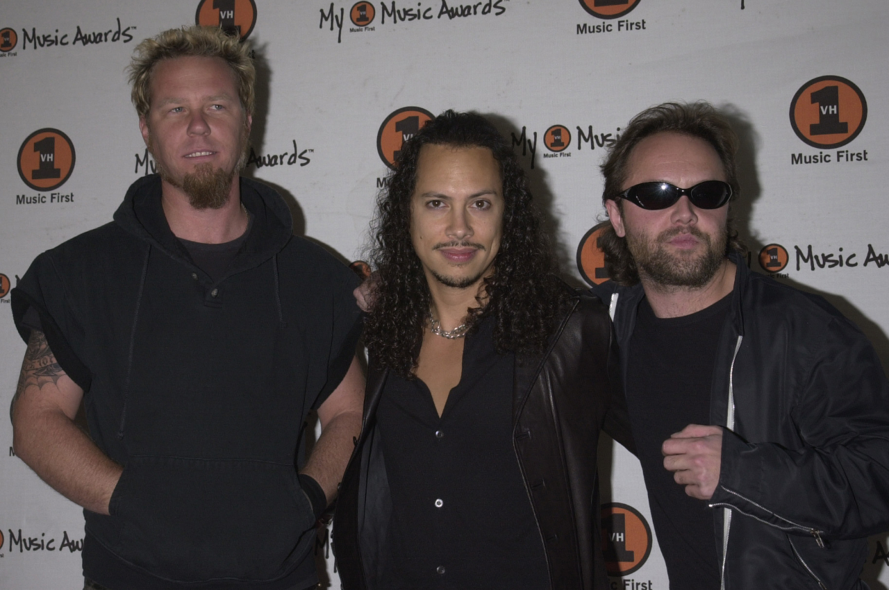 James, Kirk and Lars on a VH1 red carpet in 2000