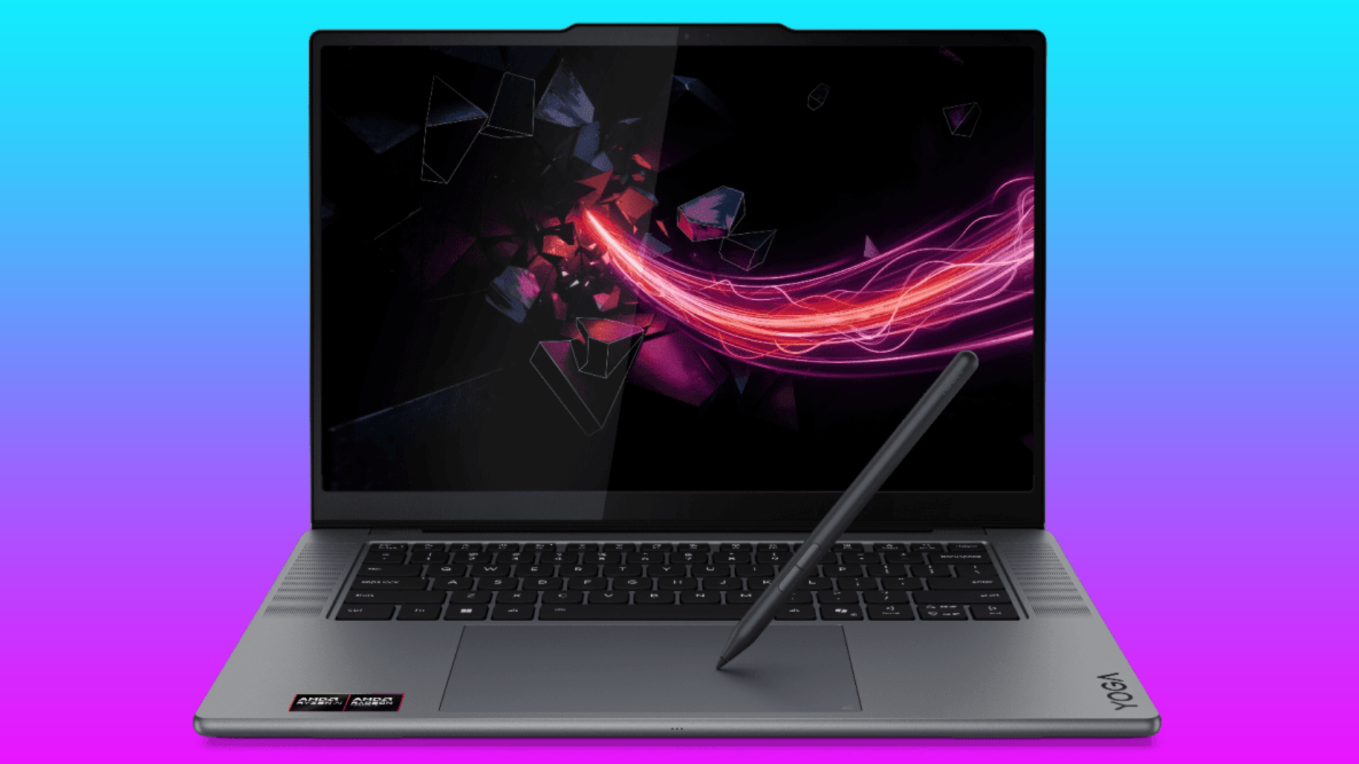 The Lenovo Yoga Pro 7a Stric Halo laptop, featuring a Wacom-powered Force Pad and Yoga Pen Gen 2.