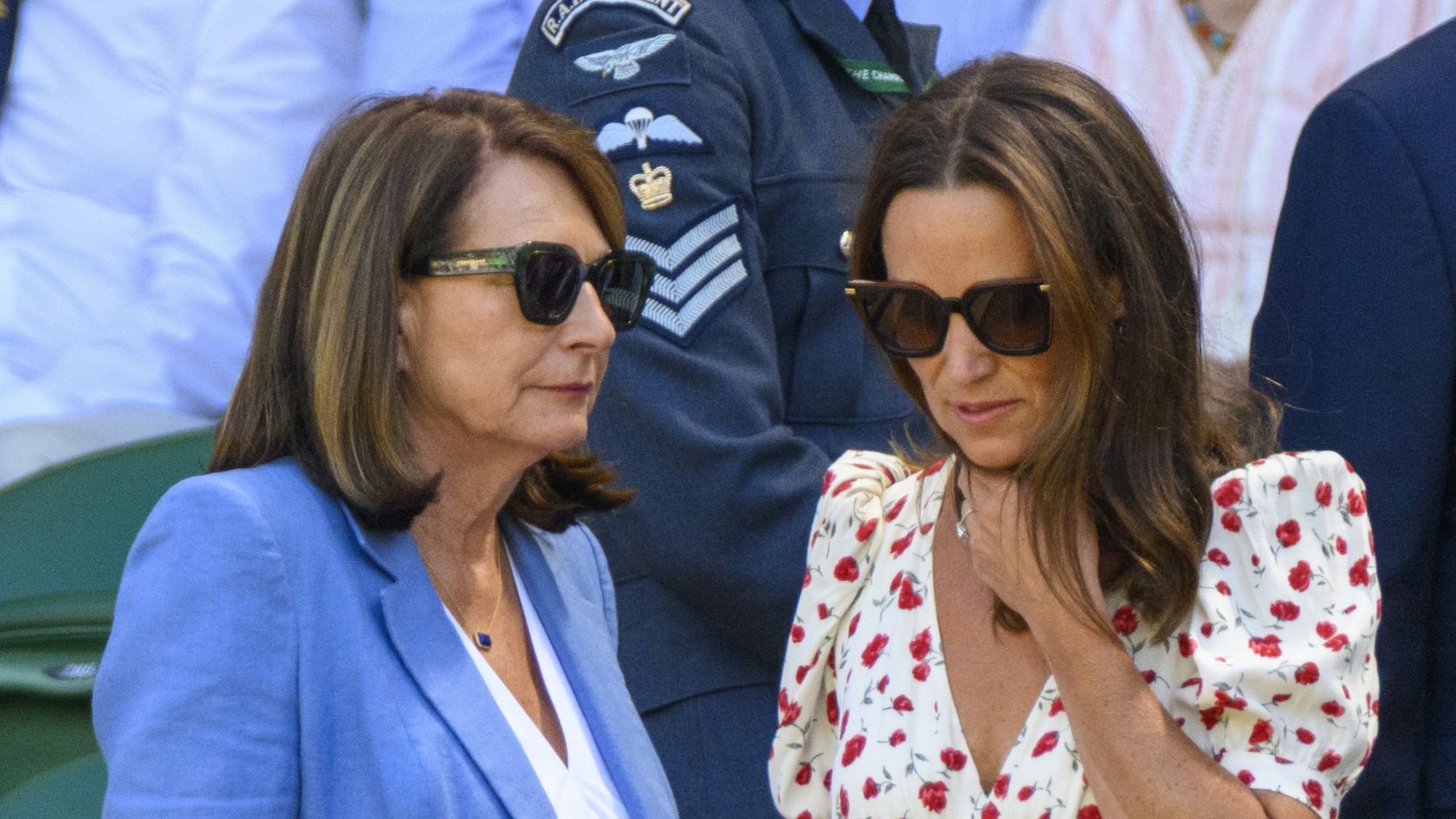 Carole and Pippa Middleton stand in the Royal Box during day 8 of The Wimbledon Tennis Championships at All England Lawn Tennis and Croquet Club on July 06, 2026