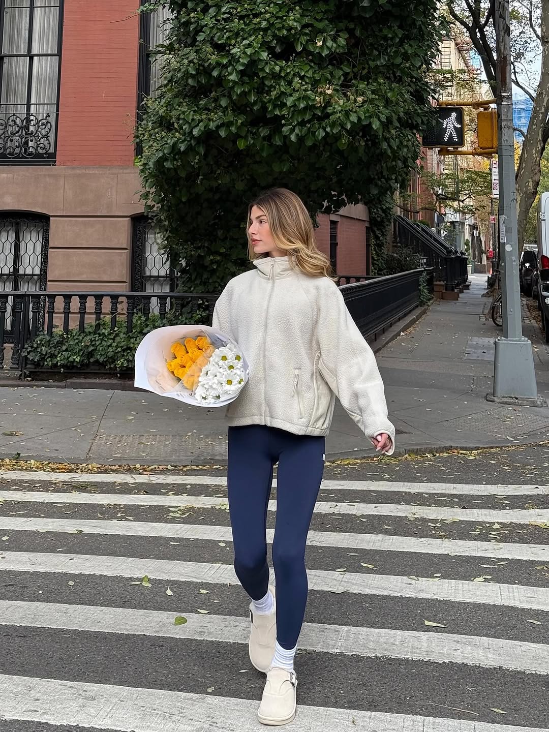 woman wearing clog outfit winter 2025