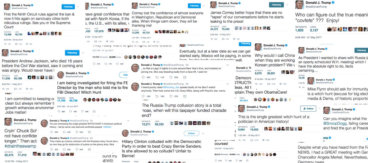 A few of Donald Trump&amp;#039;s tweets.