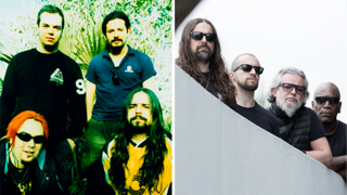 Side-by-side photos of Sepultura in 1996 and in 2020