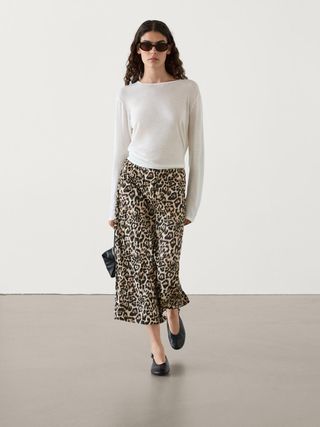 Massimo Dutti, Animal Print Midi Skirt With Slit