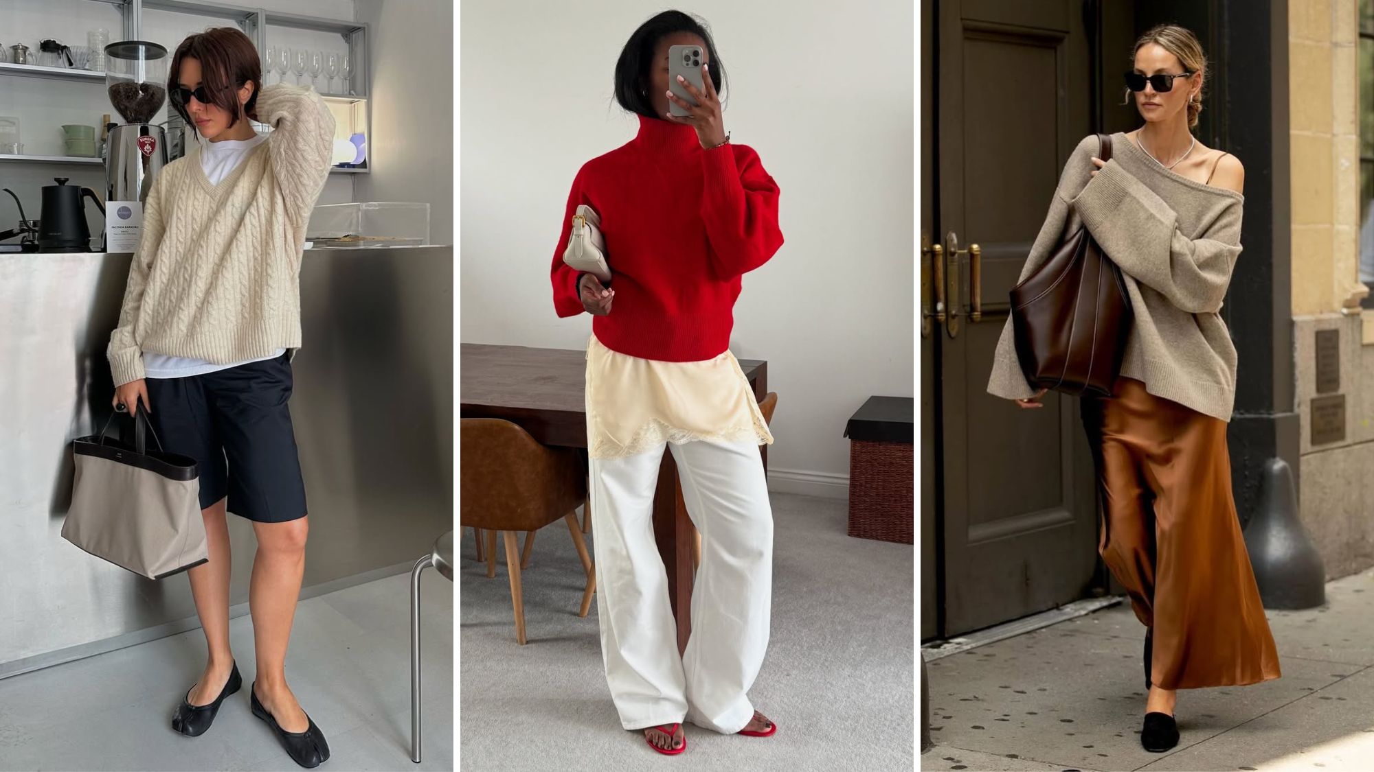 three influencers wear cashmere jumpers