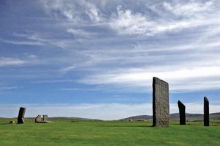 The great stone circle Stenness, in Orkney, Scotland