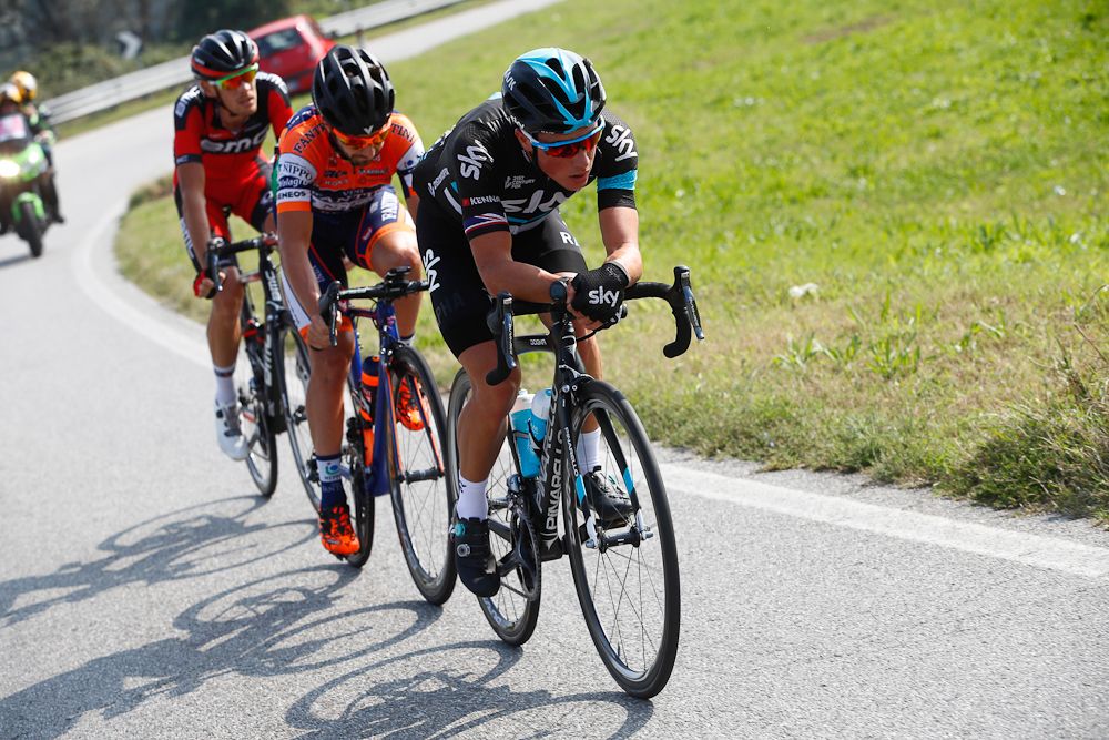 Peter Kennaugh drives the breakaway during Milano-Torino