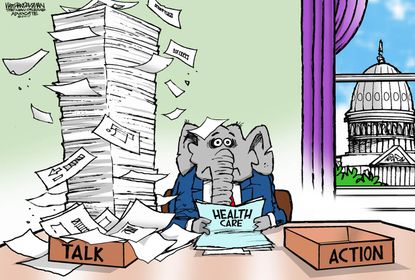 Political cartoon U.S. GOP health-care bill talk action
