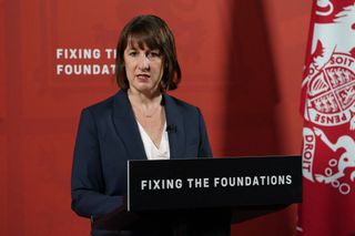 Britain's Chancellor of the Exchequer Rachel Reeves speaks during a press conference at the Treasury in central London