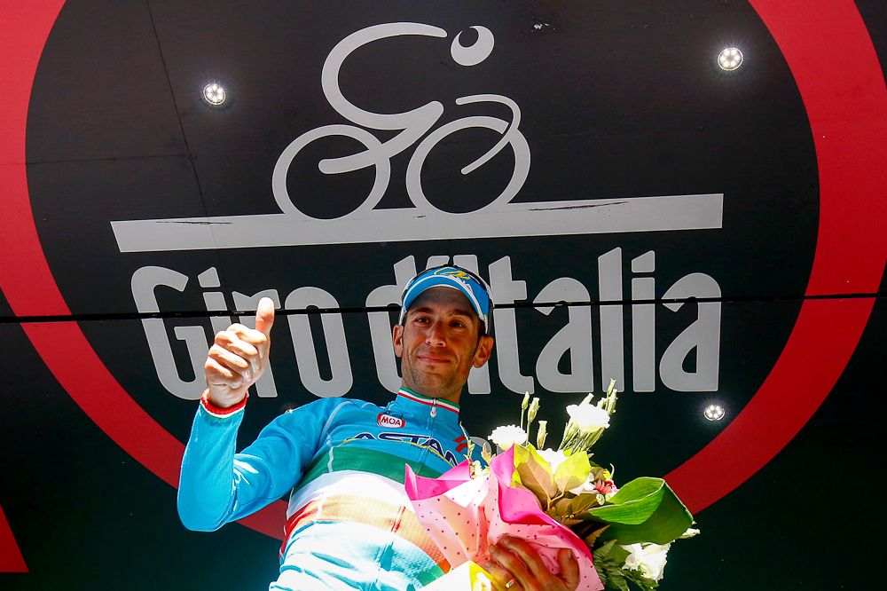 Vincenzo Nibali on the Giro's stage 19 podium.