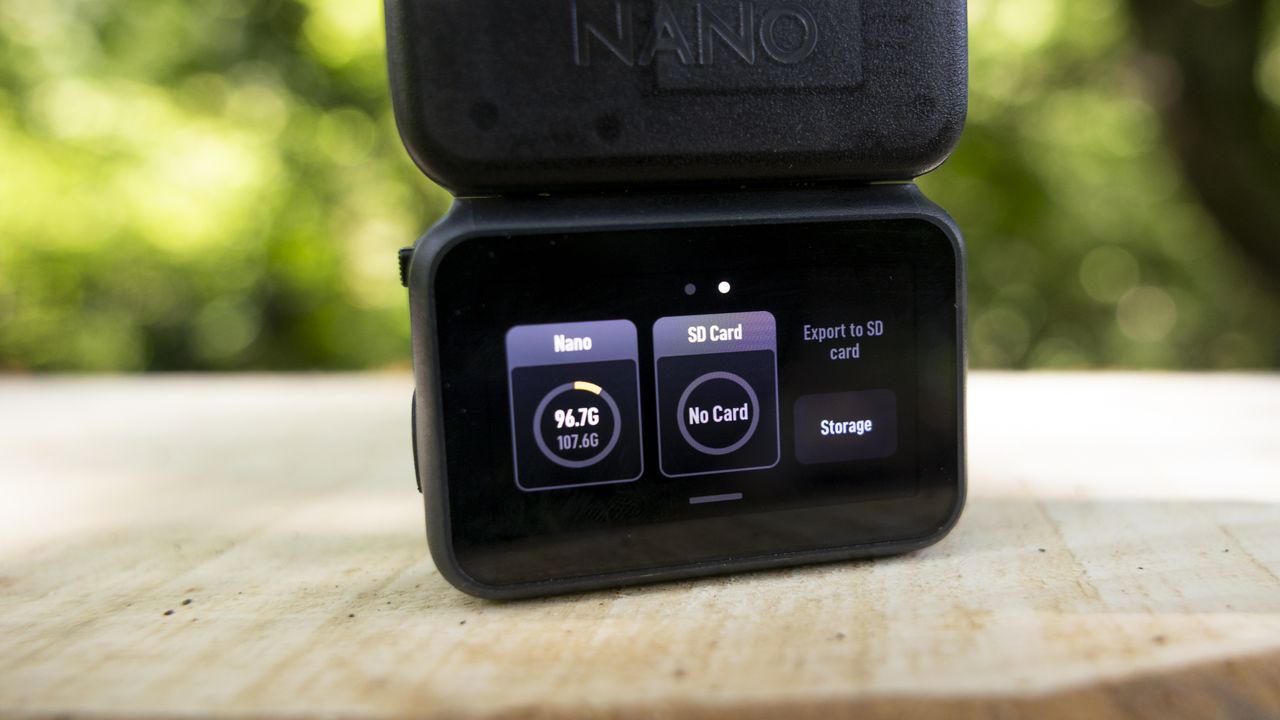 The LCD screen on the DJI Osmo Nano in the sunshine