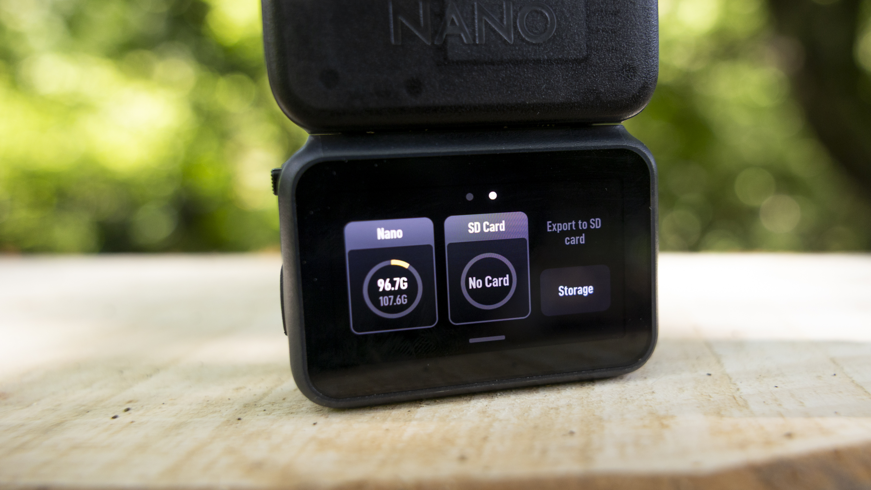 The LCD screen on the DJI Osmo Nano in the sunshine
