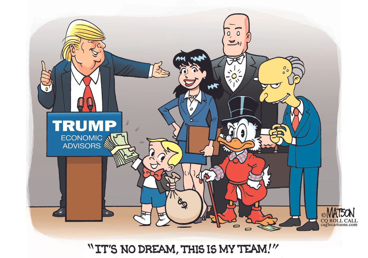 Political cartoon U.S. Donald Trump economic advisors