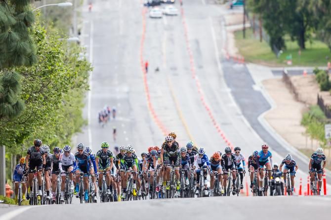 The peloton spread across the road