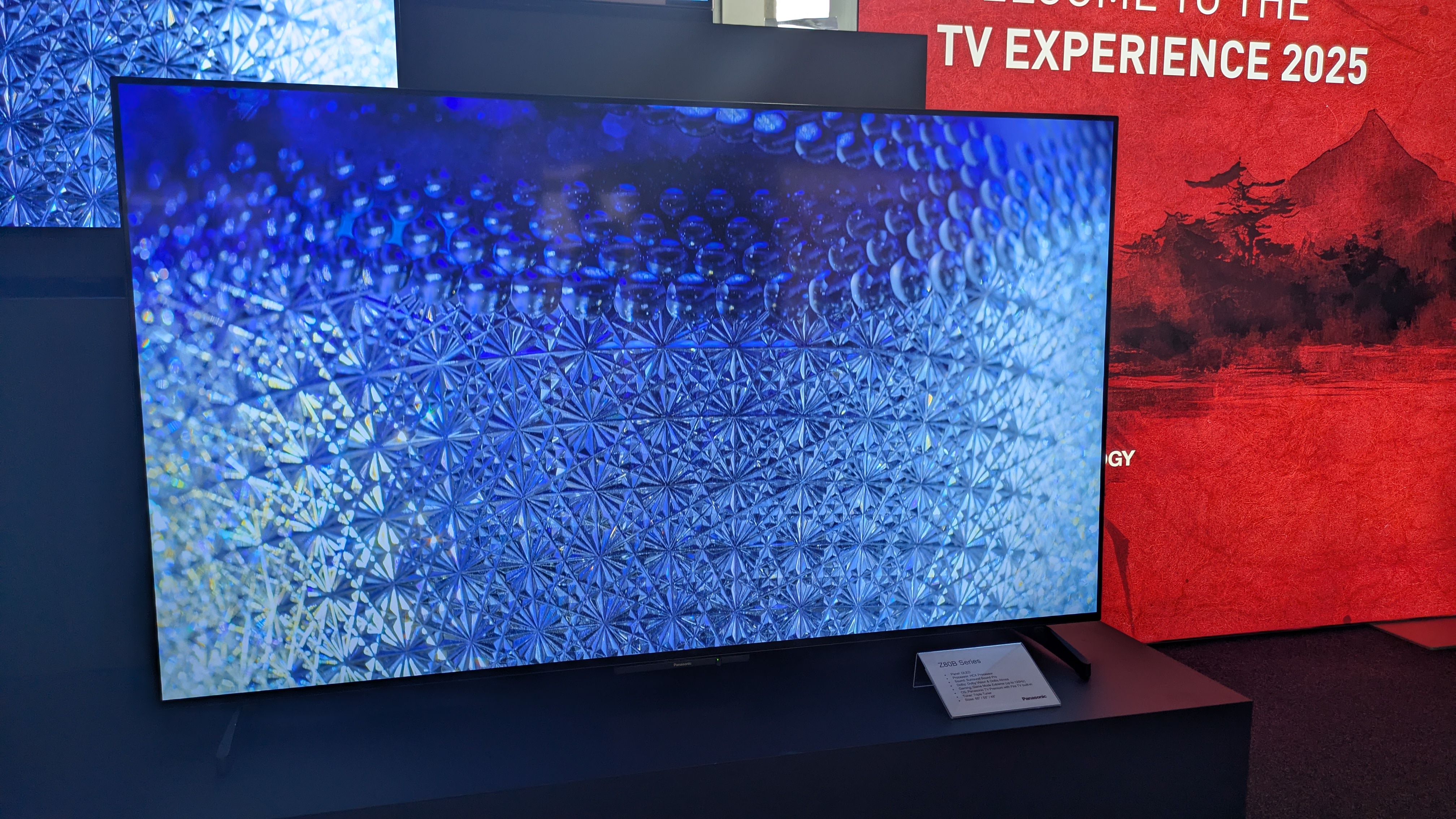 Panasonic Z80B OLED TV displaying blue glass on screen
