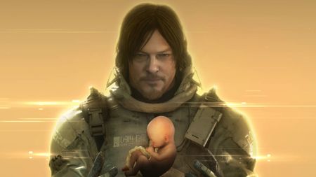 An animated man cradles an unborn baby