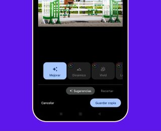 Interfaz de Google Fotos en el móvil, ejecutando la herramienta de edición de fotos