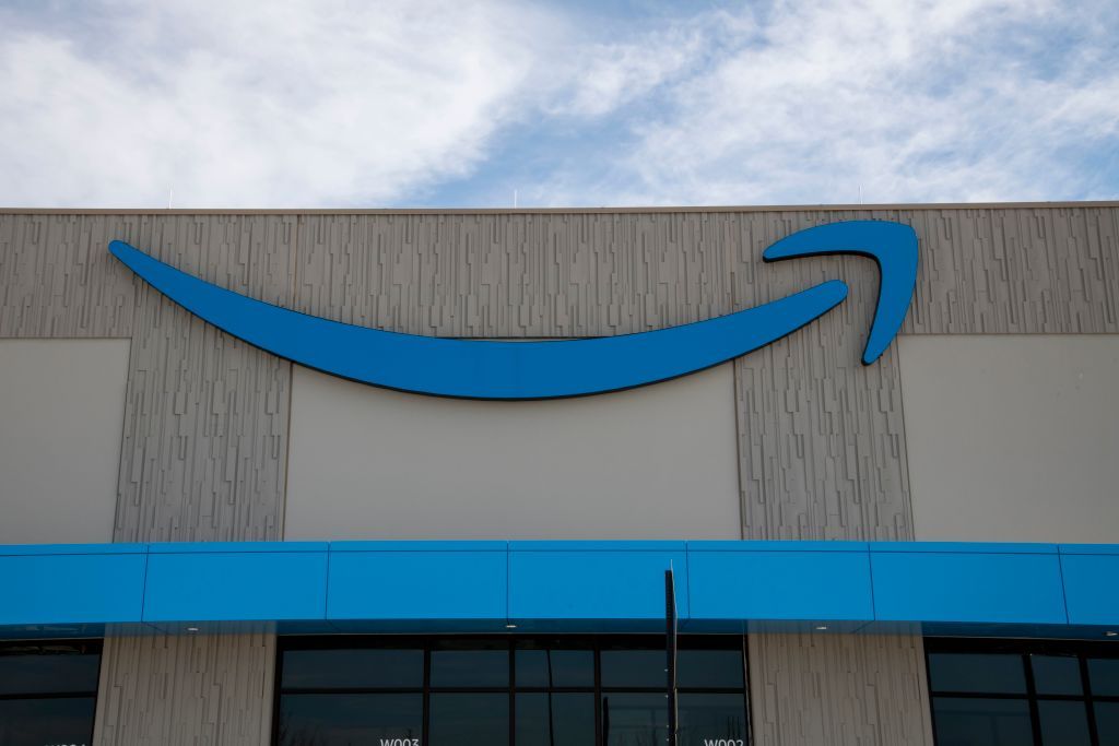 Amazon logo on building.