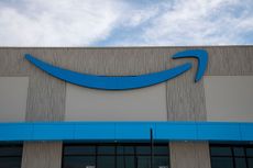 Amazon logo on building.
