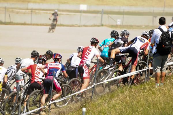 The back of the pack got stacked up on the first climb