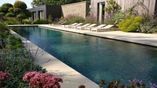 luxury pool with sun loungers by New Dawn Pools