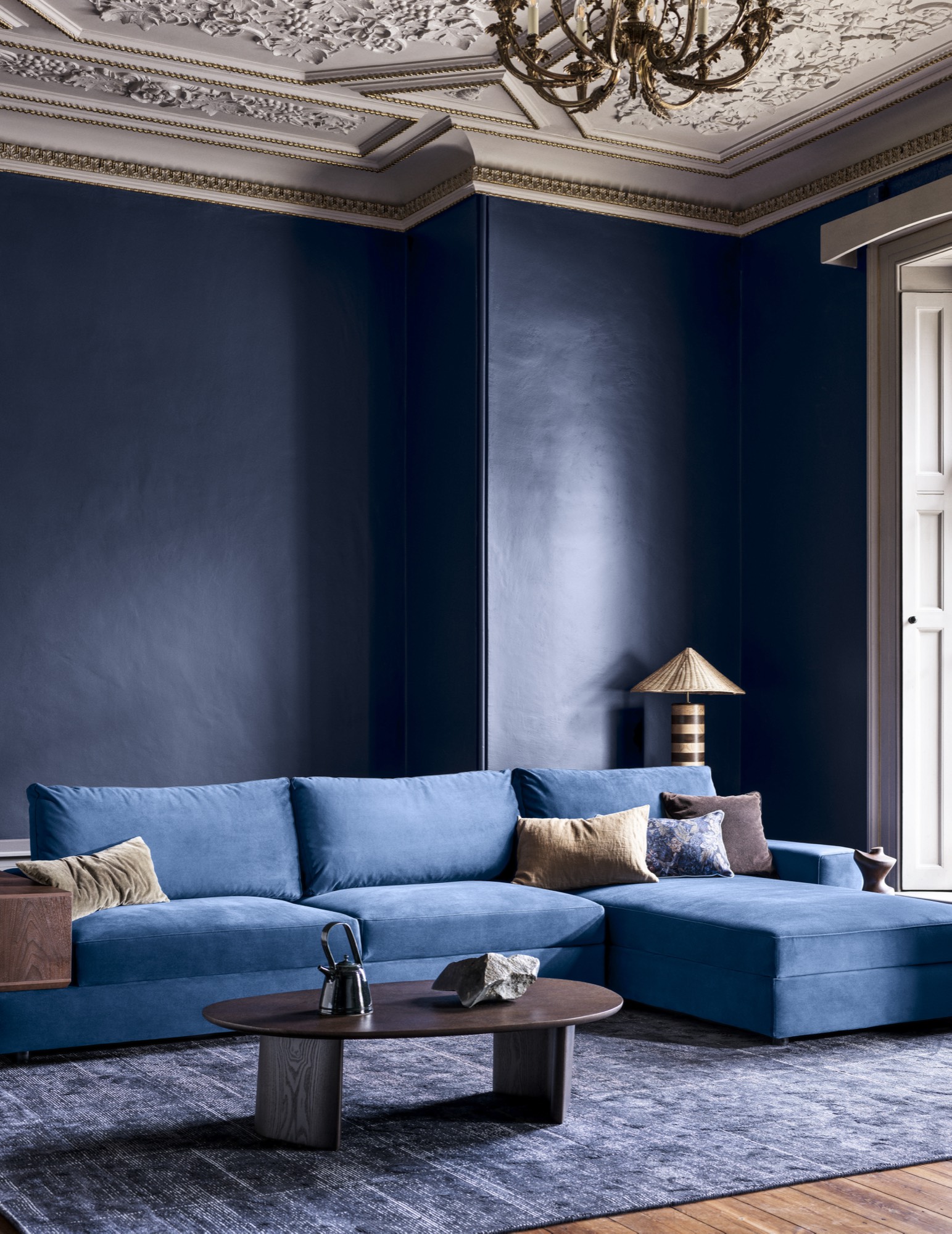 blue velvet Jaspa sofa from King Living