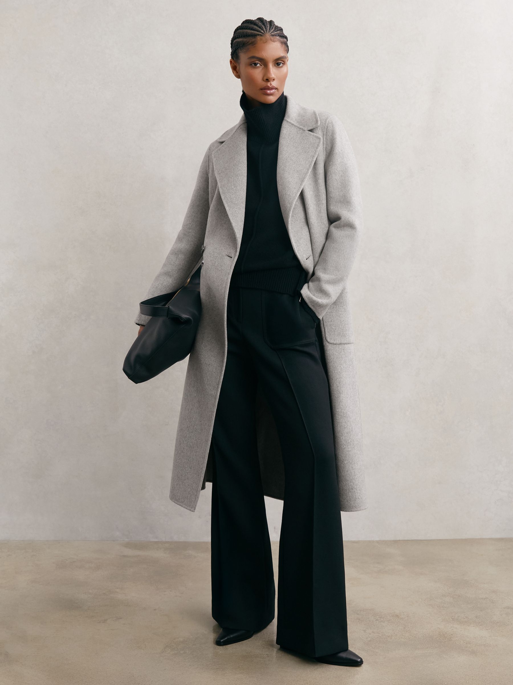 Petite Wool-Blend Double-Breasted Blindseam Coat in Grey