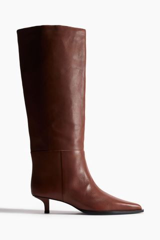 Pointed Knee-High Leather Boots