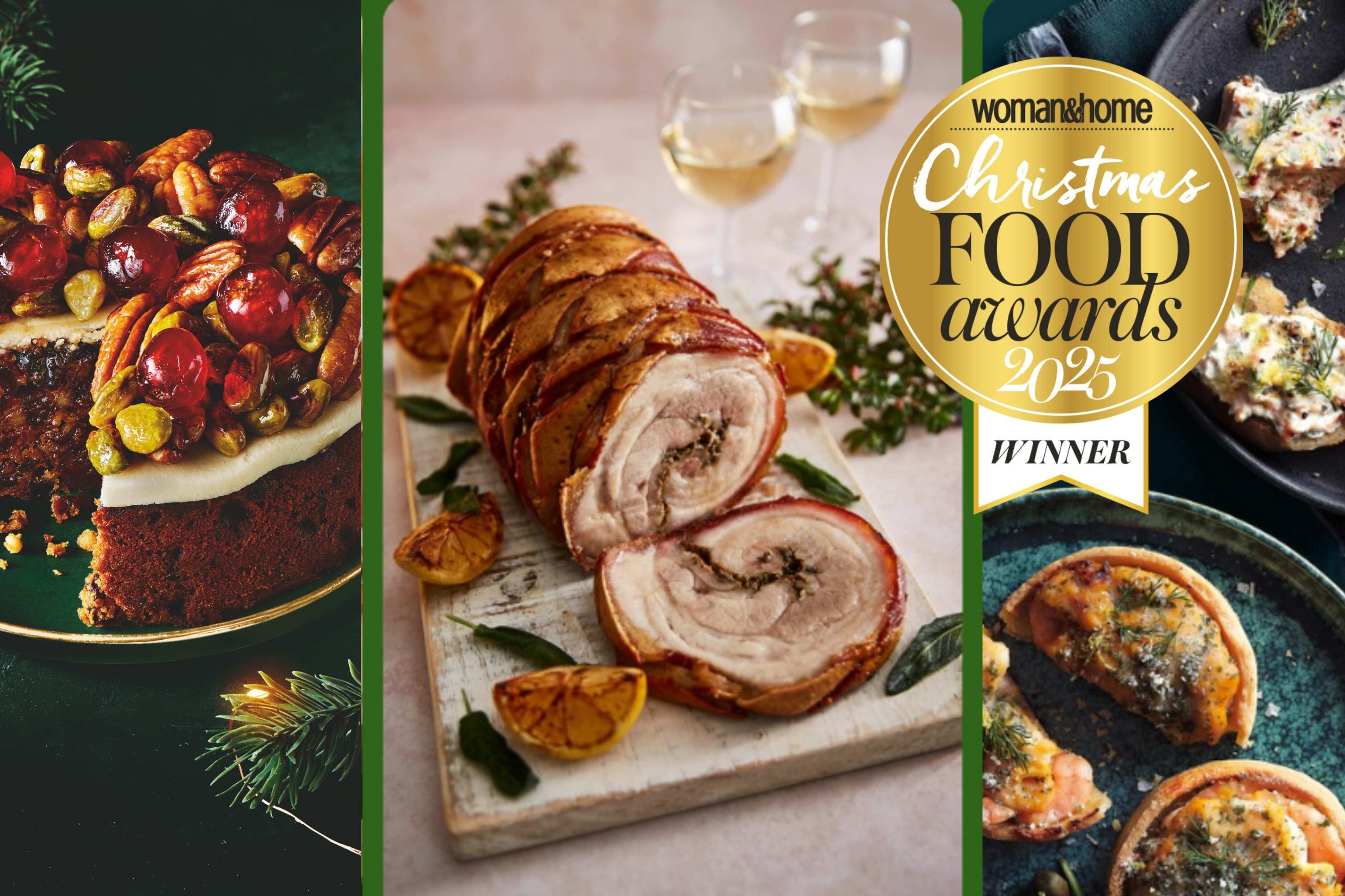 A Christmas food table with an Awards badge overlay