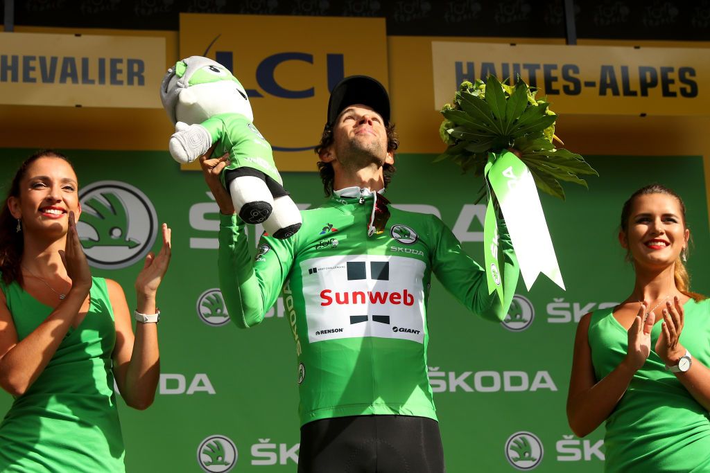 Michael Matthews in green after Marcel Kittel abandoned the Tour de France on stage 17