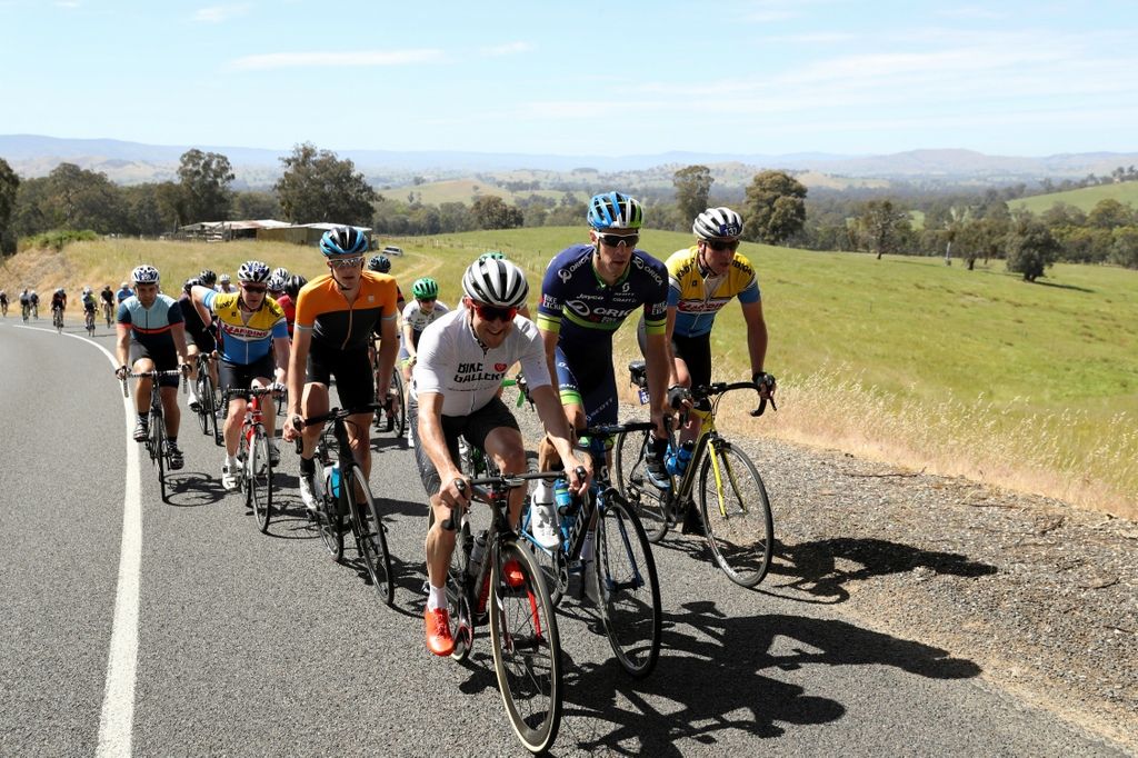 Mat Hayman and a group during the Winery Ride