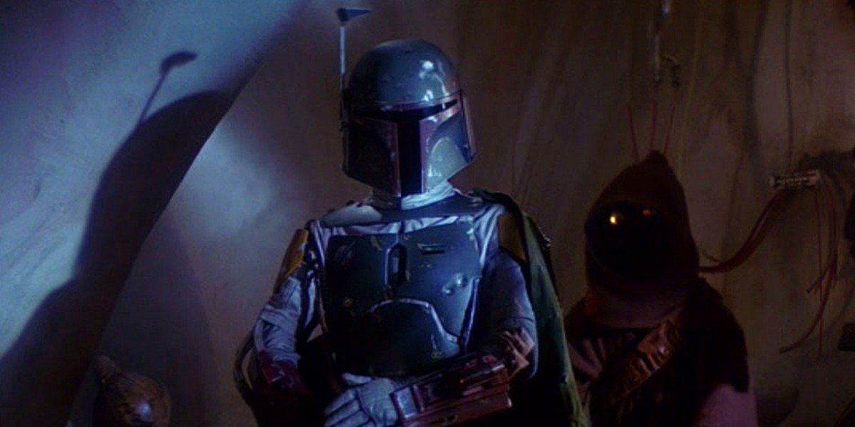 Boba Fett (Jeremy Bulloch) stands in Jabba&#039;s Palace in Return of the Jedi (1983)