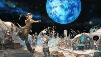 Final Fantasy 14 gathers for a co-op activity on a spacey landscape in Dawntrail