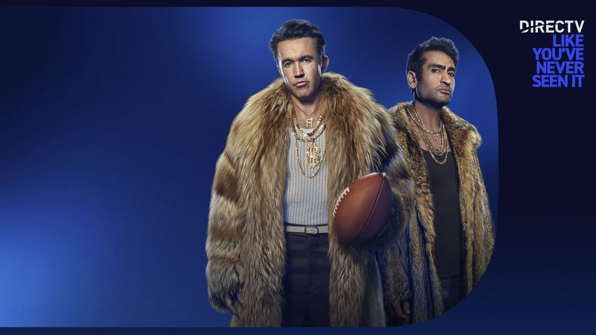 Kumail Nanjiani and Rob McElhenney pose on a DIRECTV promo poster that reads &quot;DIRECTV like you&#039;ve never seen it&quot;