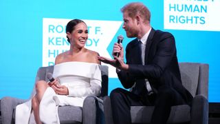 Meghan, Duchess of Sussex and Prince Harry, Duke of Sussex speak onstage at the 2022 Robert F. Kennedy Human Rights Ripple of Hope Gala