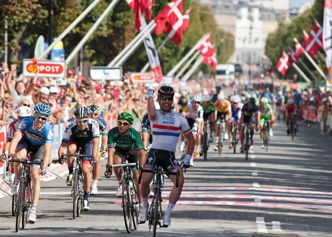 Mark Cavendish (Omega Pharma Quick Step) wins the final stage in Denmark.