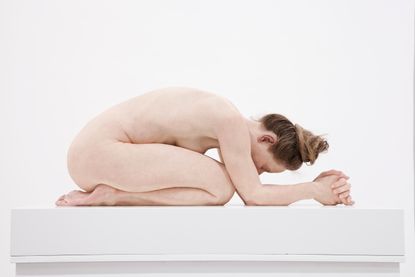 Sam JinksUntitled (Kneeling Woman)2015Silicone, pigment, resin, human hair30 x 72 x 28 cmCollection Paris art exhibitions of the artist