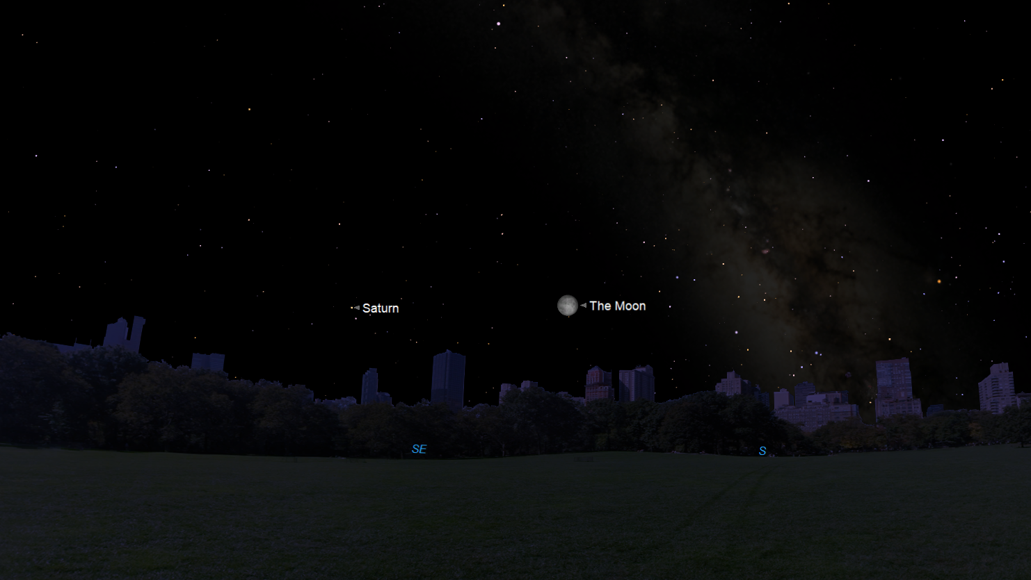 Graphic showing where Saturn will be in relation to the moon on July 13.