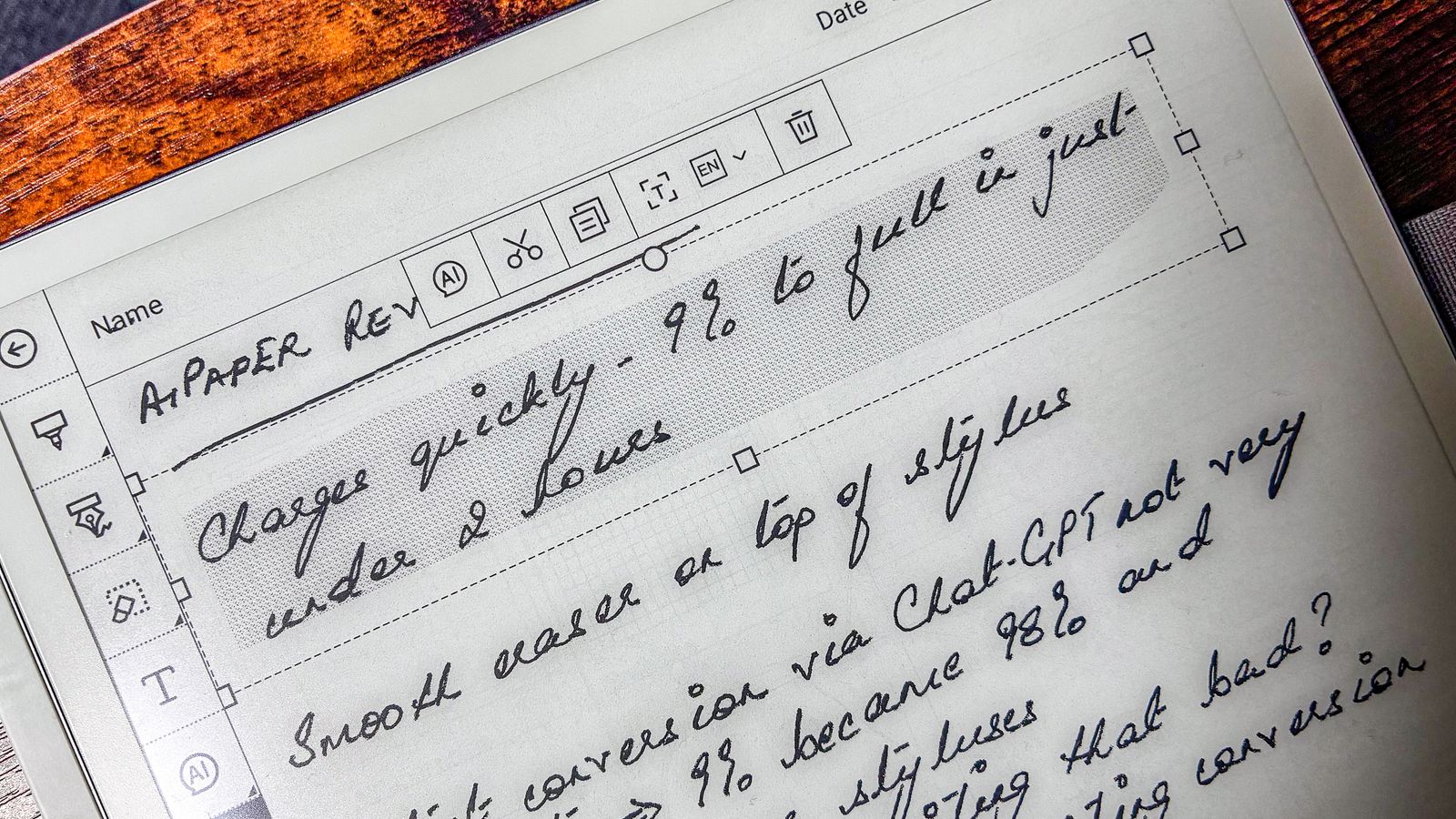 Text selection via the lasso tool in the notes app on the ViWoods AiPaper