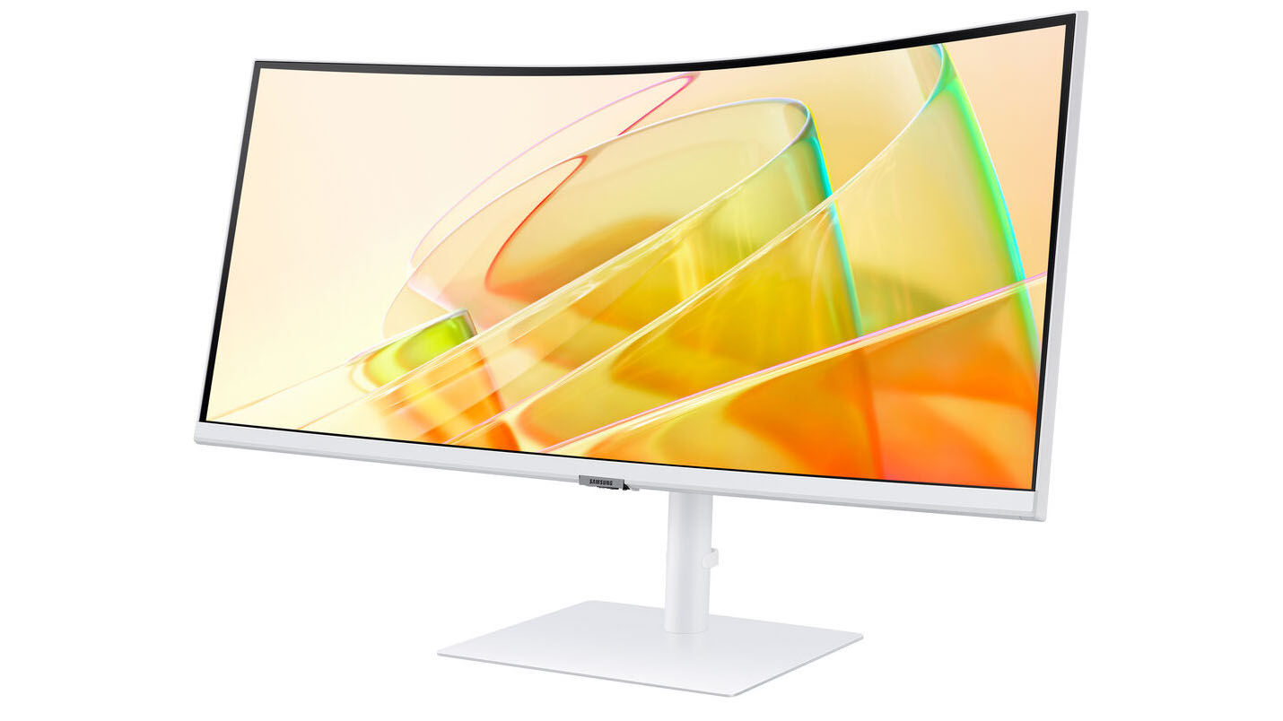 Samsung ViewFinity S65TC white monitor on white background