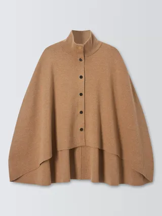 John Lewis Cotton Blend Knit Collar Cape Cardigan, Camel