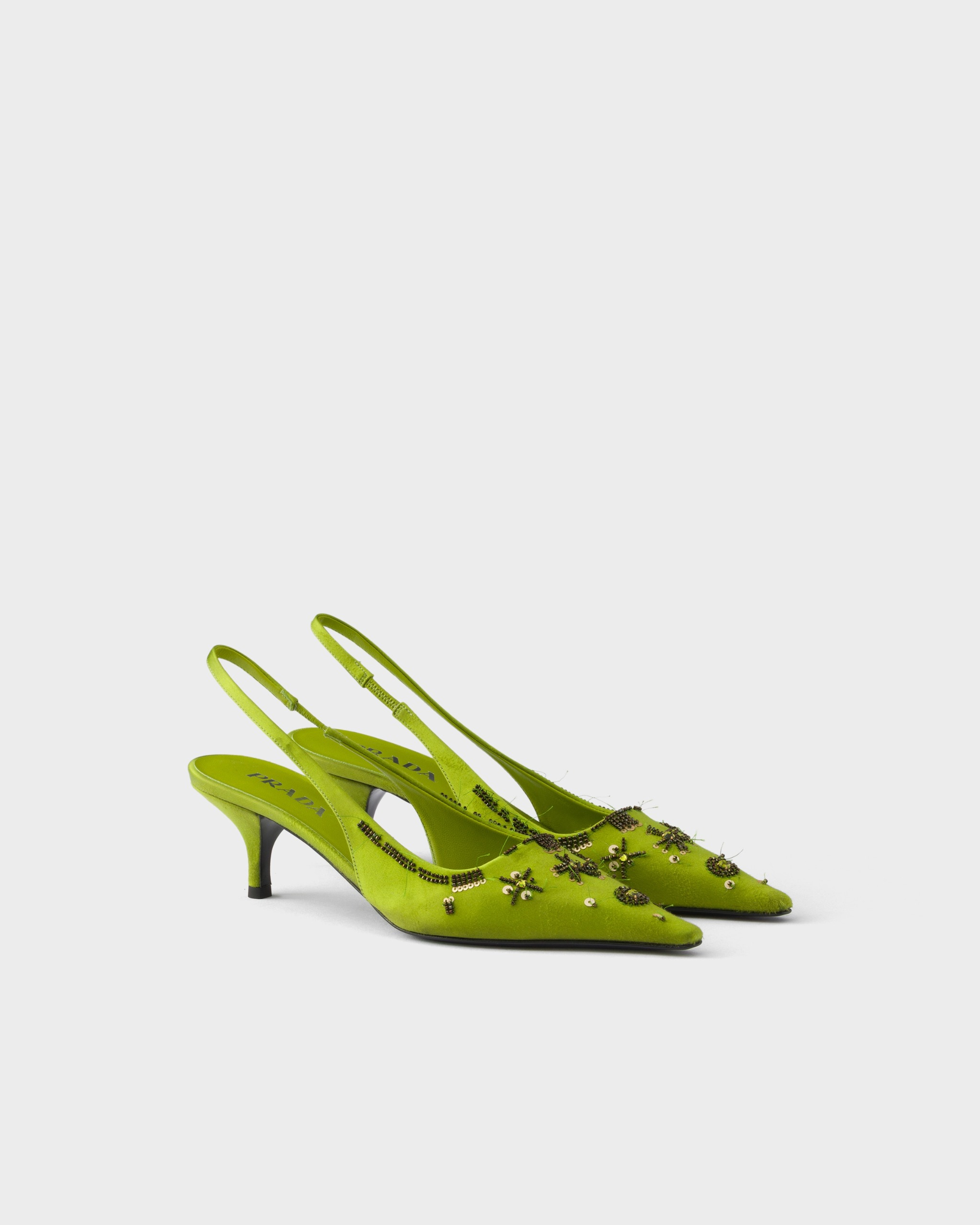 Embroidered Satin Slingback Pumps