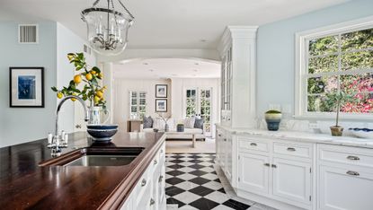 Gwyneth Paltrow's childhood kitchen with monochromatic flooring
