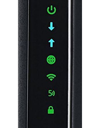 The Motorola MG7550&rsquo;s front panel has seven LED indicators that alert you to the status of both the modem and the router functions.