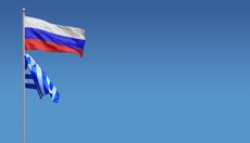 Russian flag on top of Greek flag