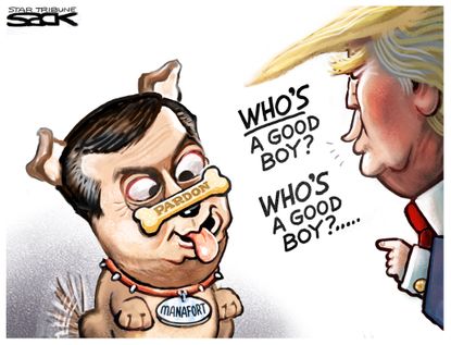Political cartoon U.S. Trump Paul Manafort pardon Mueller investigation