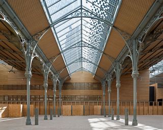 Iron columns and glass panel roof